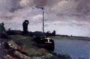 Camille Pissarro River landscape with boat Paysage fluviale avec bateau pres de Pontoise oil painting